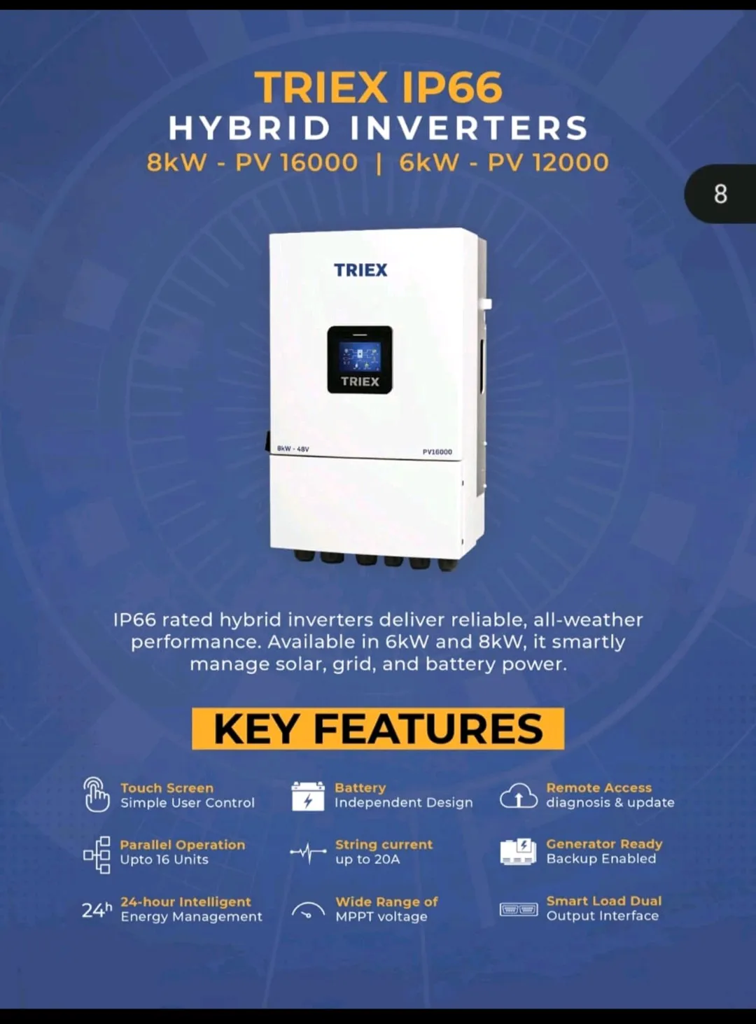Triex Inverter 8KW IP 66 (PV-16000)