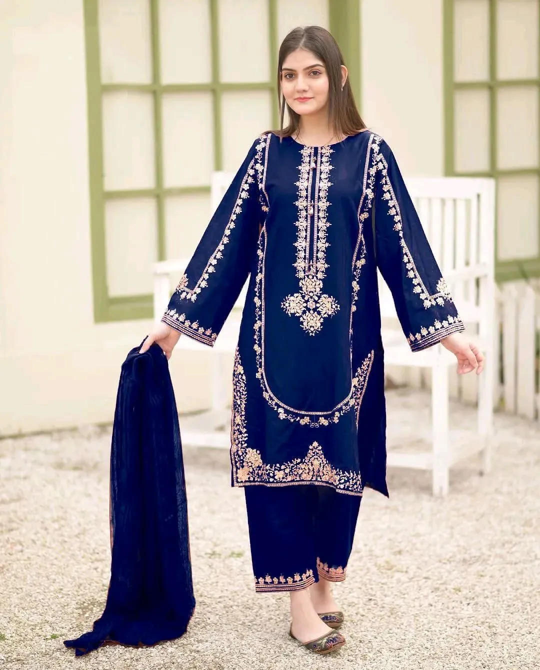 *Product Name*: Blue Sequin Embroidered 3-Piece Suit for Eid & Weddings
*Product Description*: This stunning 3-piece suit is perfect for Eid, weddings, or any festive occasion where you want to look elegant and confident. The rich blue color and intricate