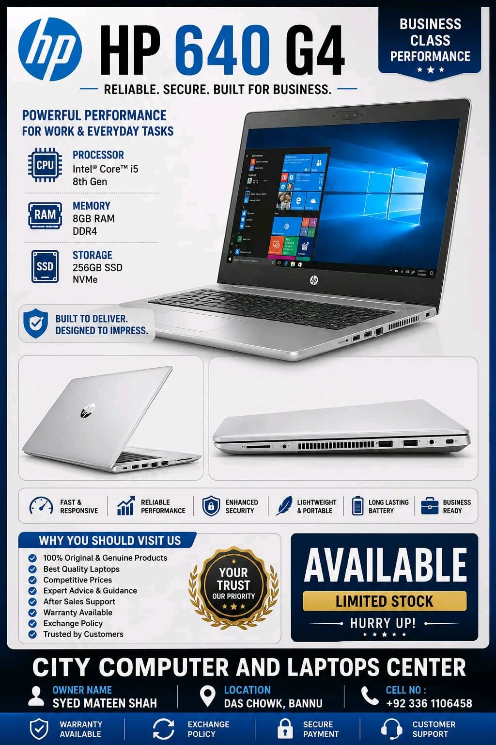 Hp 640 G4 core i5 8th gen 8gb ram 256gb ssd