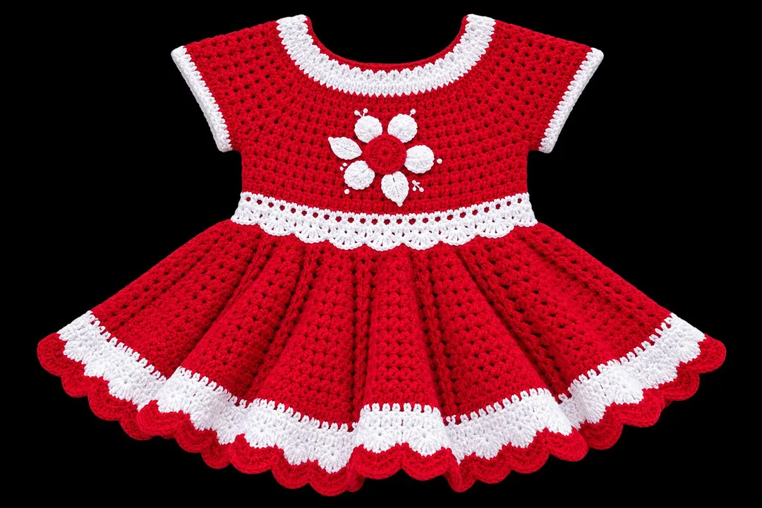 Handmade Red & White Crochet Baby Girl Dress
