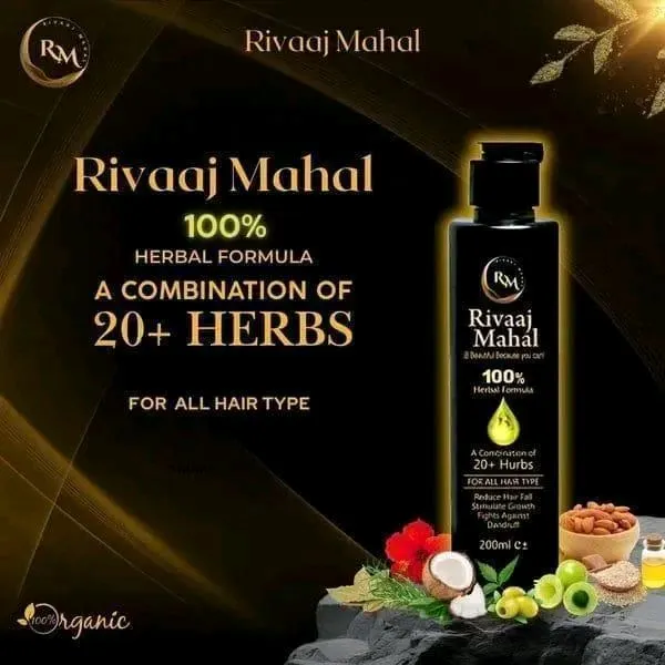 Writing
🌿 Rivaaaj Mahal Herbal Hair Oil – Pack of 2 🌿
✨ 20+ قدرتی جڑی بوٹیوں سے تیار کردہ ہربل ہیئر آئل
💆 بالوں کی دیکھ بھال، خشکی اور بالوں کے جھڑنے میں مددگار
🌱 بالوں کو جڑوں سے مضبوط اور صحت مند رکھنے میں معاون
👩‍🦱👨‍🦱 ہر قسم کے بالوں کے لیے موز