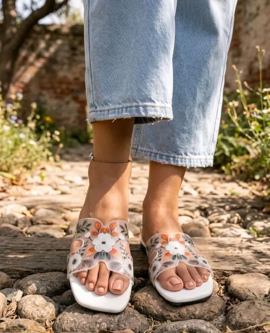 Woman's Flat White Sandals for Summer walk