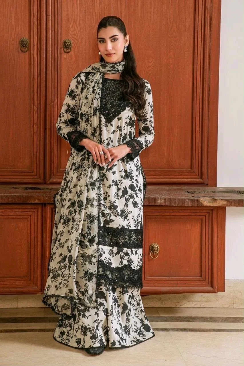 lawn suit with organza lace