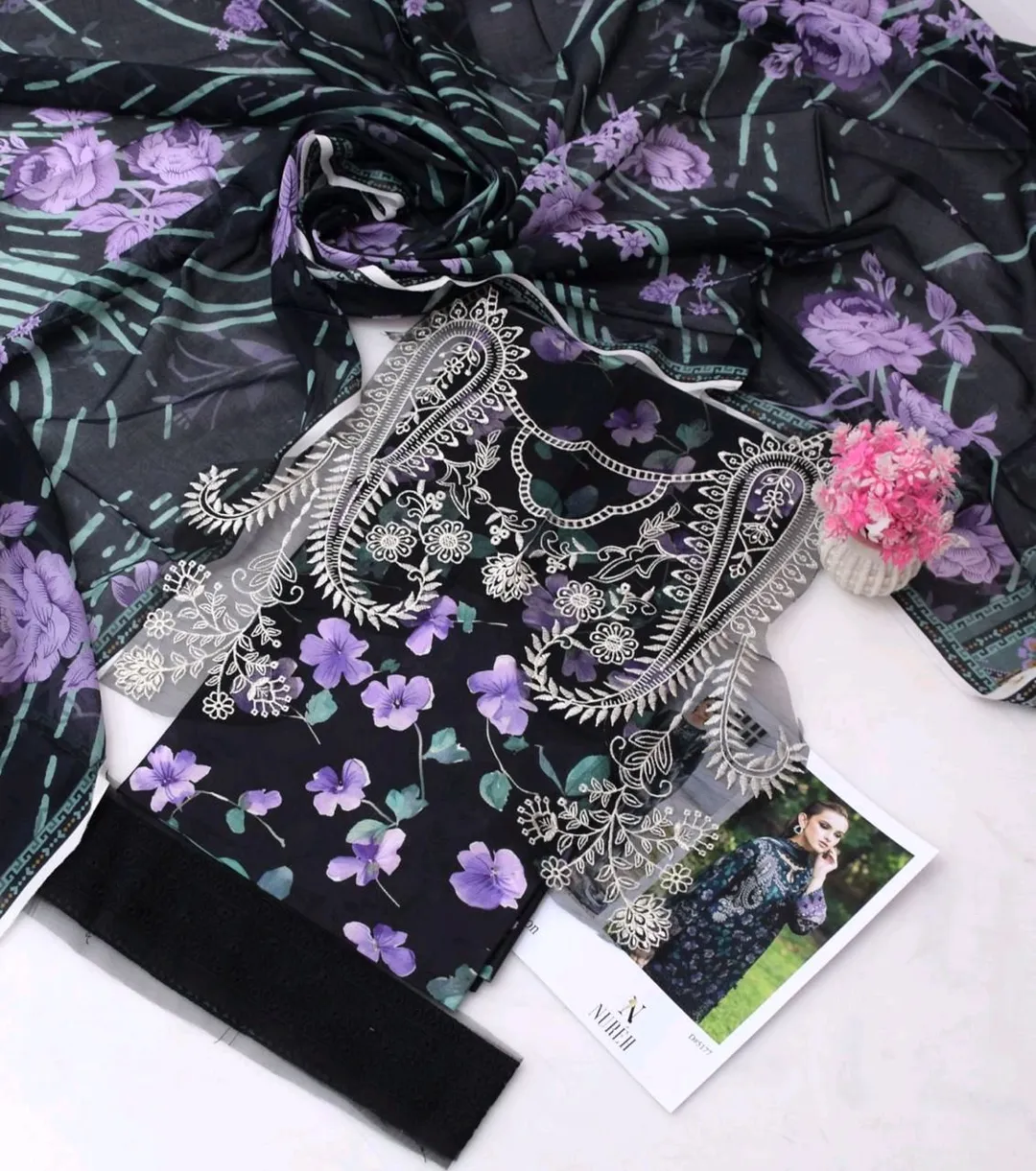 lawn 3pcs with organza lace
