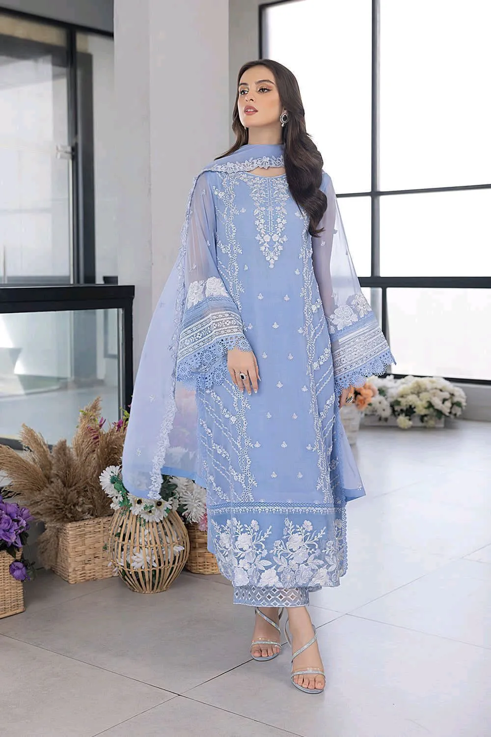 ladies organza embroidery suit 3pcs
