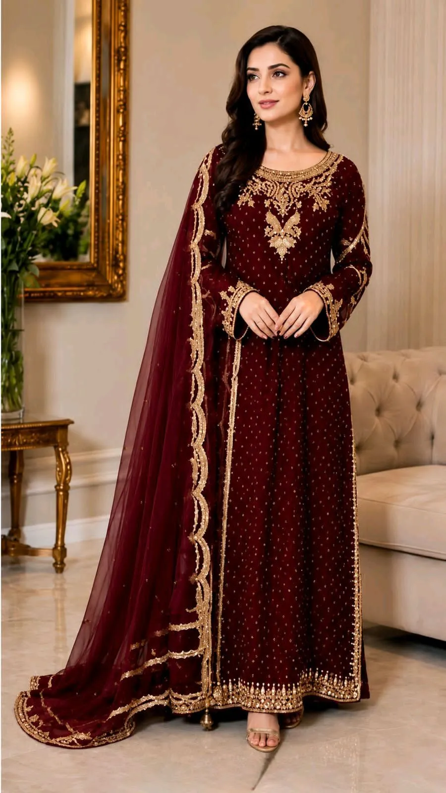 ladies chifon embroidery suit