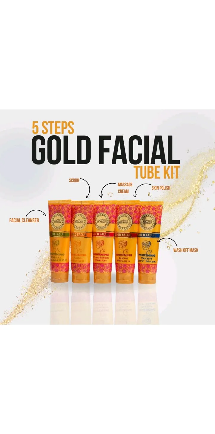 5 Steps Gold Facial Tube Kit - Instant Glow & Whitening Skin Polish Set (5 in 1 Parlor Quality)