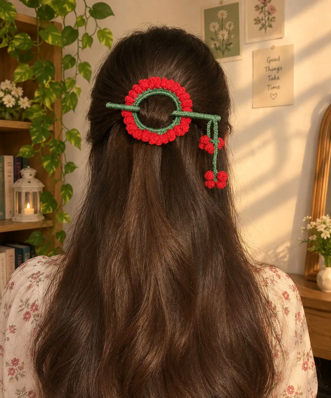 🌹 Handmade Crochet Floral Hair Accessory 🍒