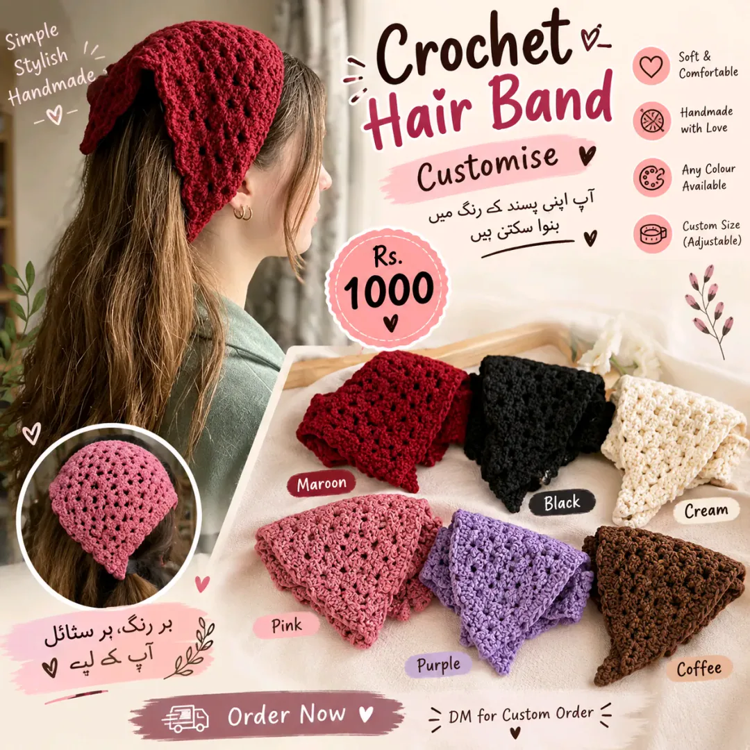Handmade Crochet Hair Bandana | Customised Hair Bandana