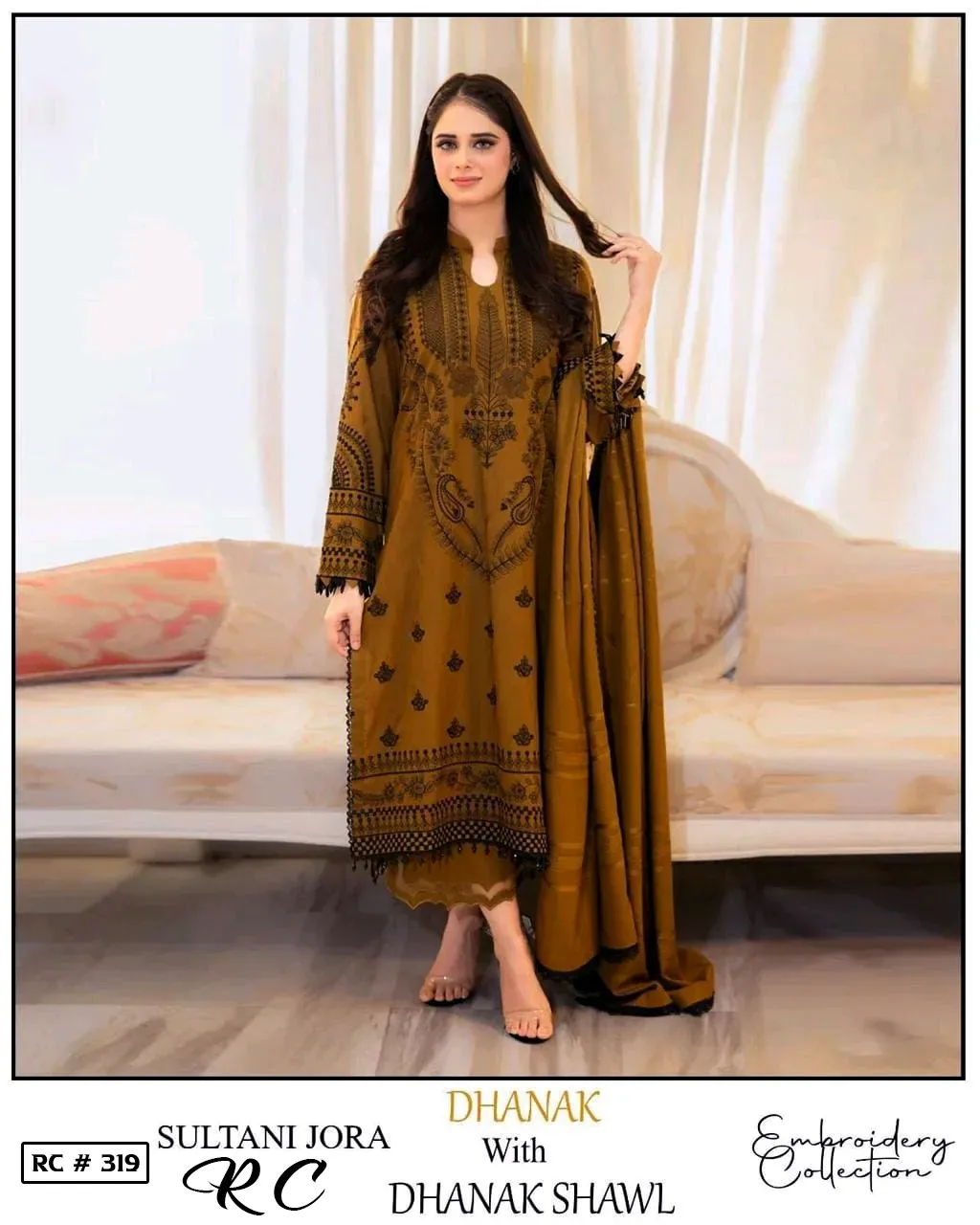 dhanak embroidery suit 3pcs
