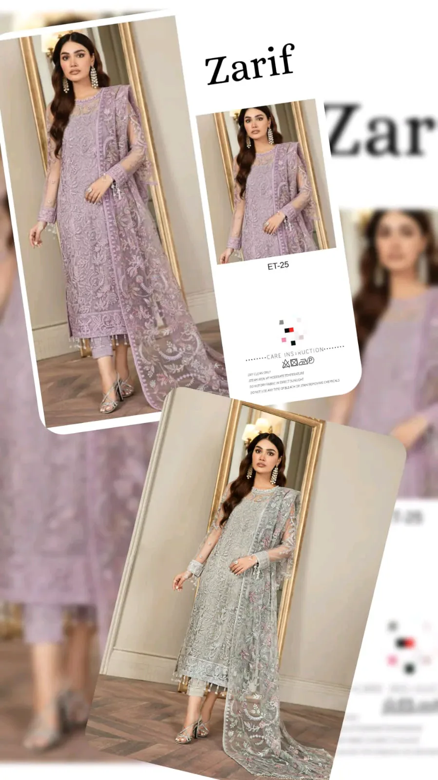 ZARIF LUXURY NET COLLECTION

NEW CATLOG

*NOW IN LILEC COLOUR*

*COMPLETE SUIT ON NET*

*INNER ALSO INCLUDED*

MOST HIT DESIGN

ARTICLE-Z-BD-2807-

*Net fully heavy embroidered spengle work front with heavy embroidered spengle work daman boarder on fabric