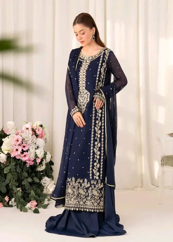 LAAM Luxury Chiffon Embroidered Dress | Black & Navy Blue
