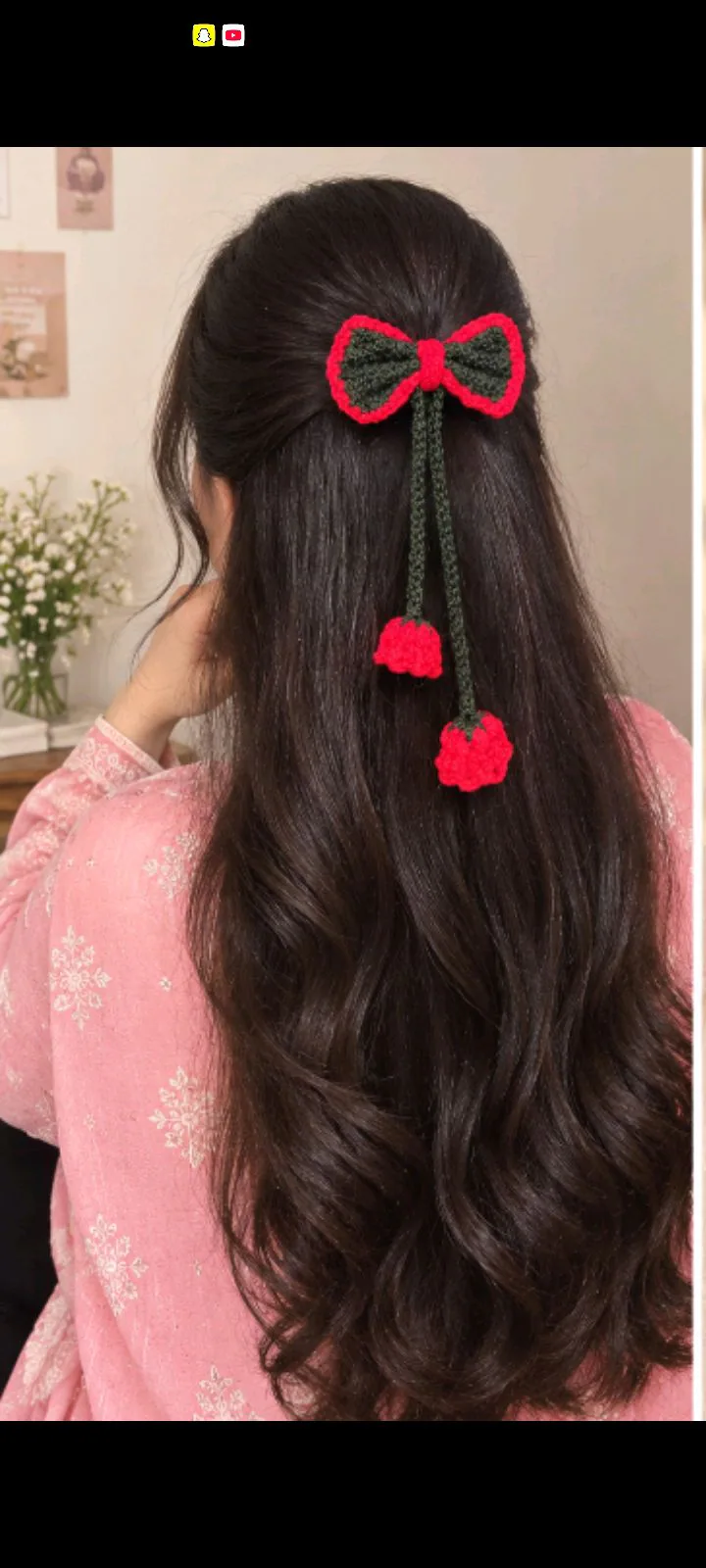 Red & Black Crochet Hair Clip 🎀