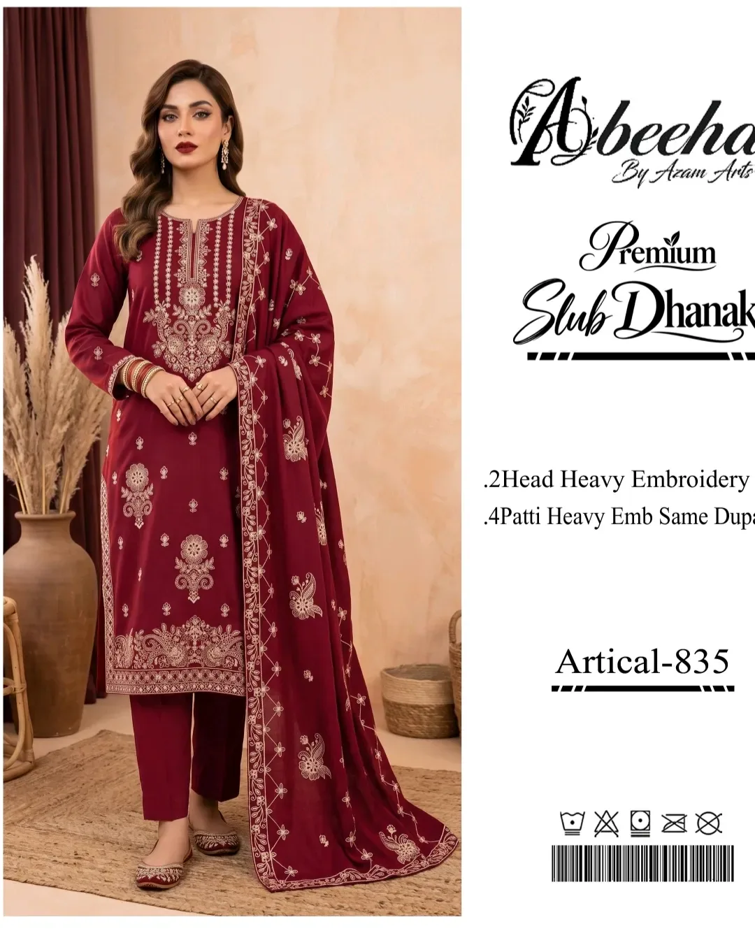 Abeeha Premium Slub Dhanak Embroidered 3-Piece Suit – Winter Collection 2026