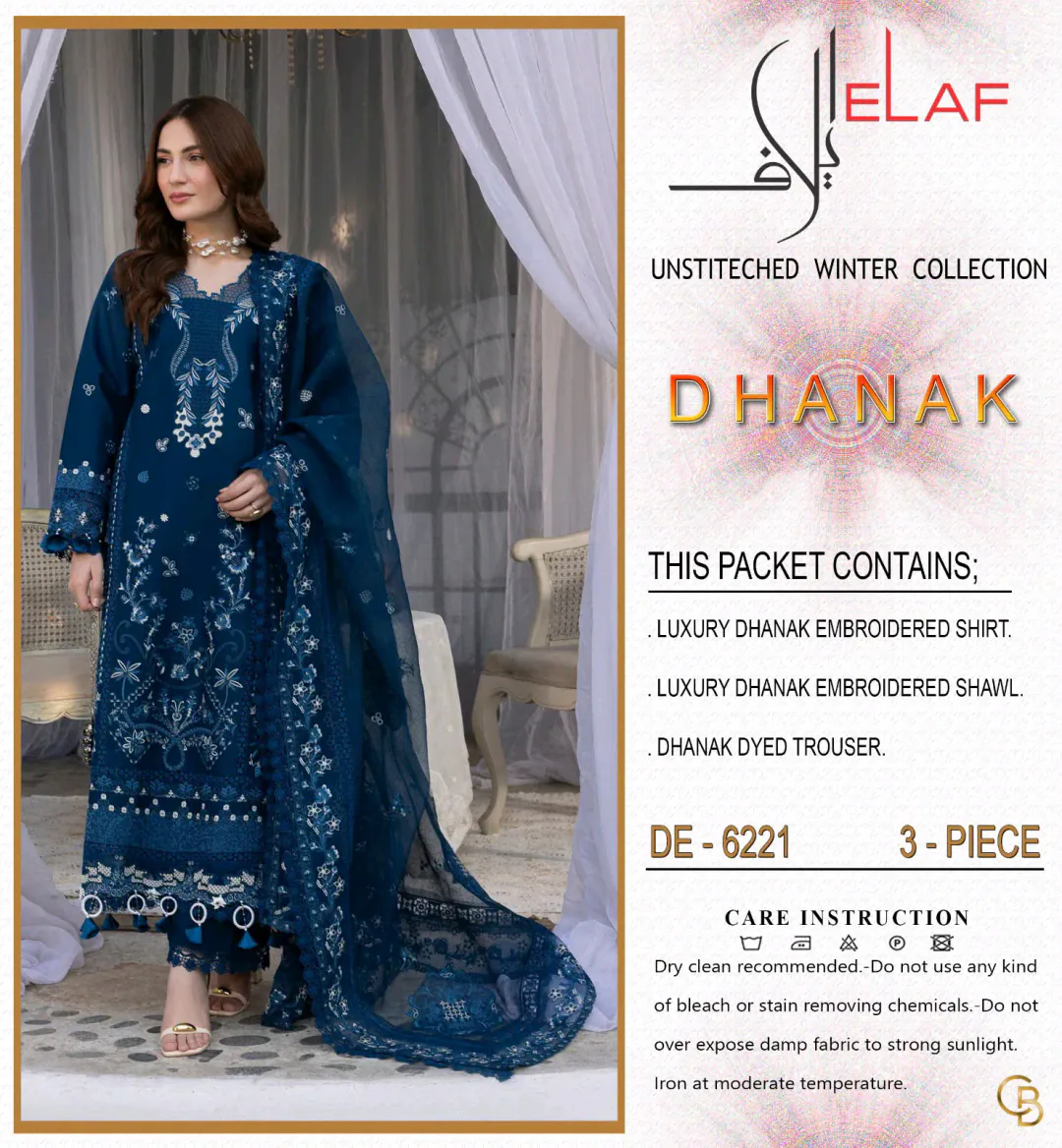 Elaaf 6221 Premium Airjet Dhanak Embroidered Winter 3 Piece Suit