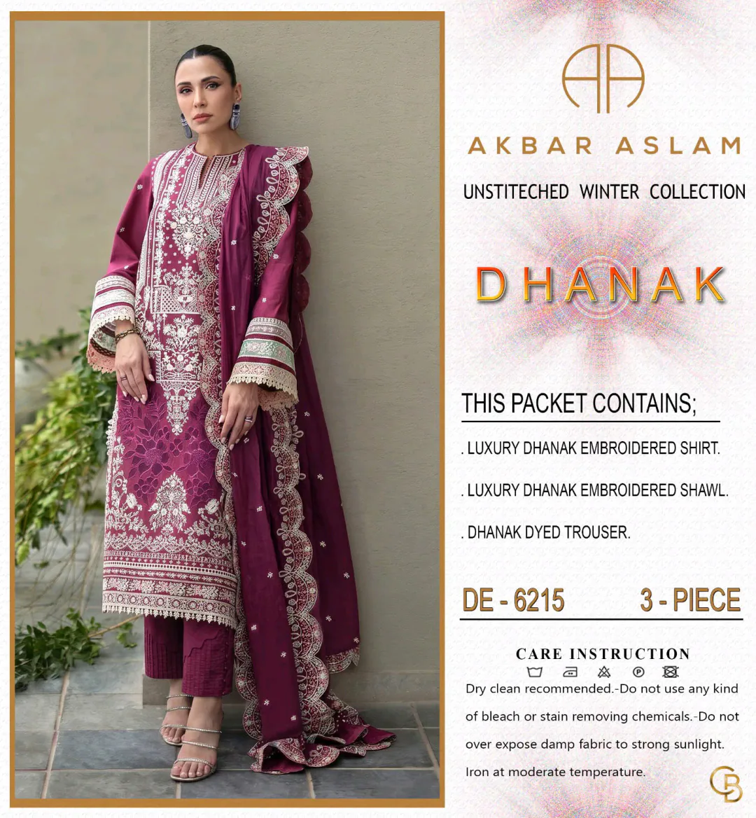 Akbar Aslam 6215 Luxury Embroidered Airjet Dhanak Winter 3PC Suit | Passion by Ladies | 423*A