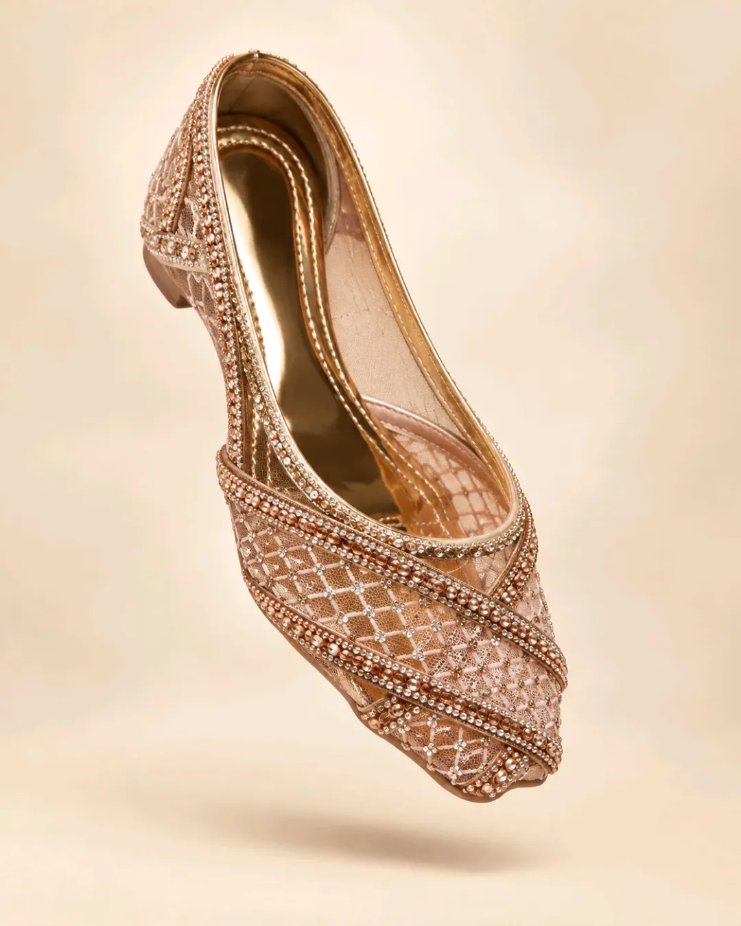 Luxury Champagne Gold Rhinestone Ladies Khussa