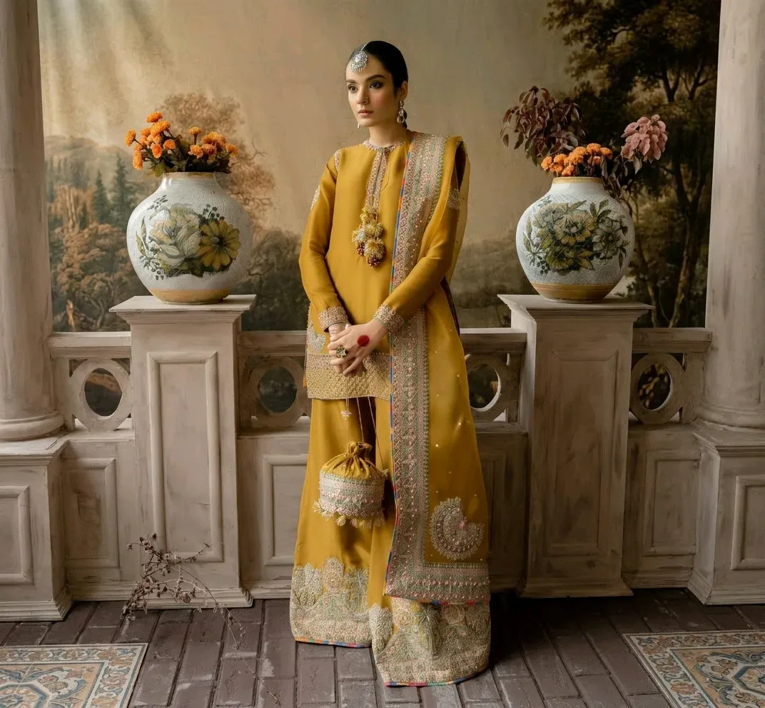 AFROZEH Luxury Embroidered Organza 3 Piece Unstitched Replica Suit – MR Shah Textile Mill