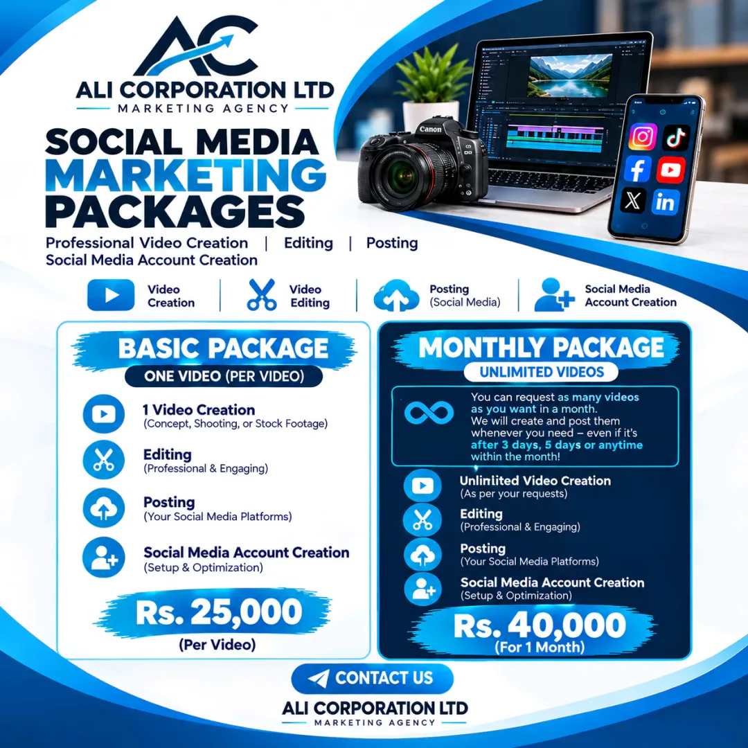 Social Media Marketing Packages | Video Creation, Professional Editing & Monthly Social Media Management – Ali Corporation Ltd