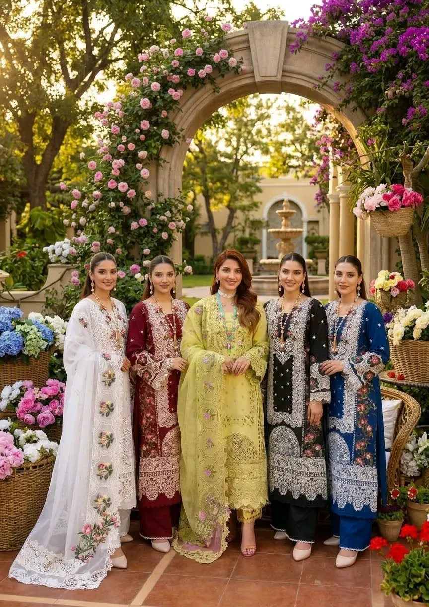 **ELAF 445*A Luxury Dhanak Chikankari Embroidered 3-Piece Unstitched Suit with Cutwork Shawl | MR Shah Collection**