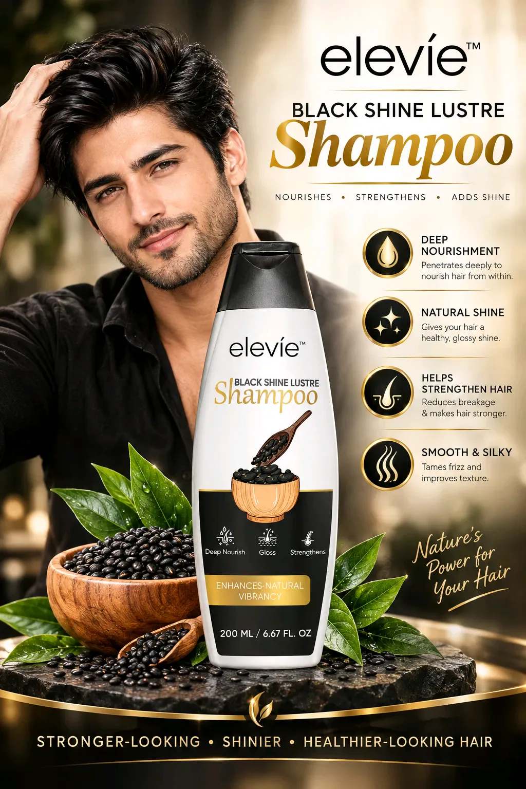 Black shine lustre Shampoo . Deep nourishment , natural shine,smooth & silky  nature power for your hair