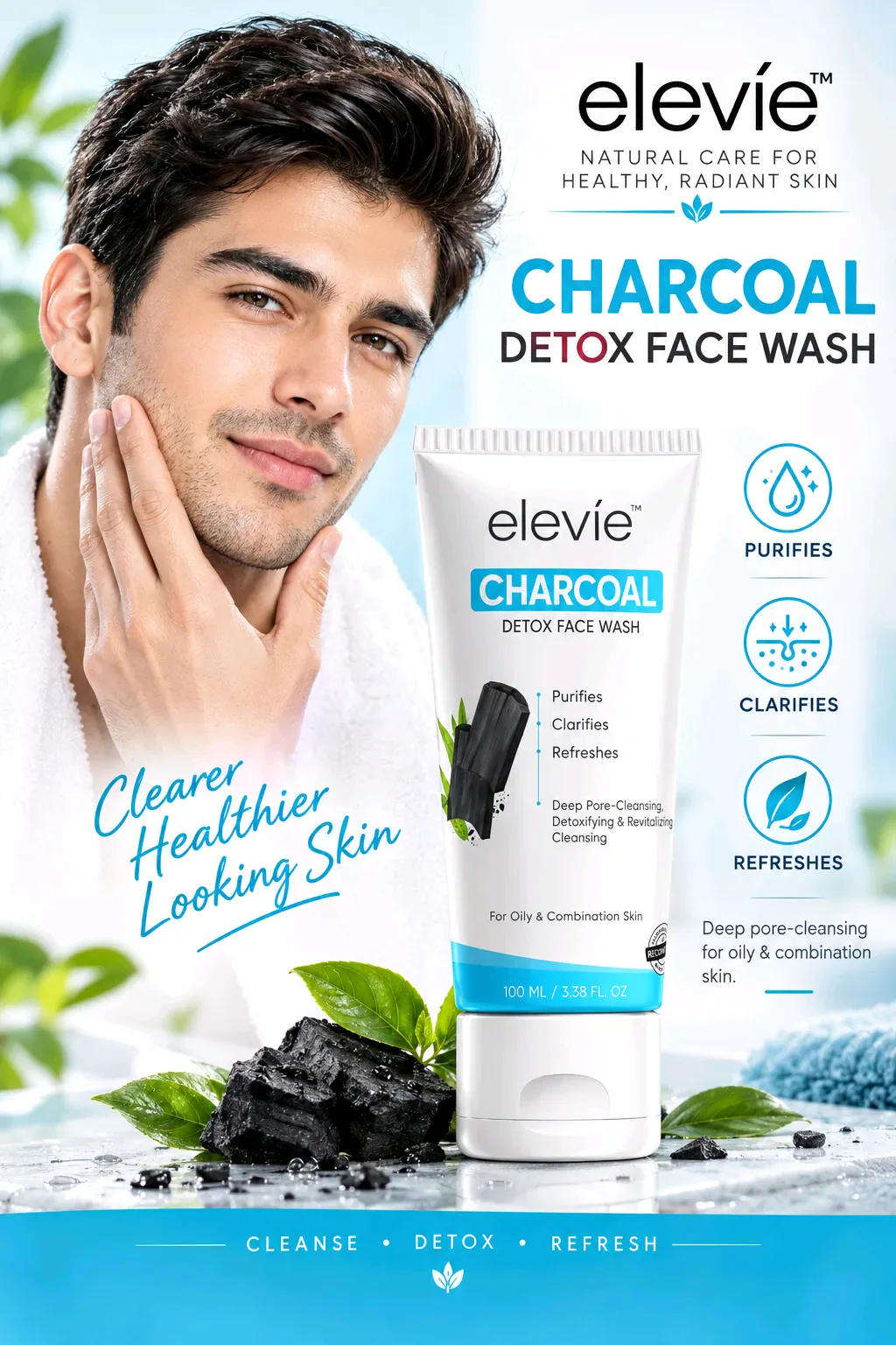 Face wash charcoal face wash detox f/w . purifies , clarifies, Refreshers