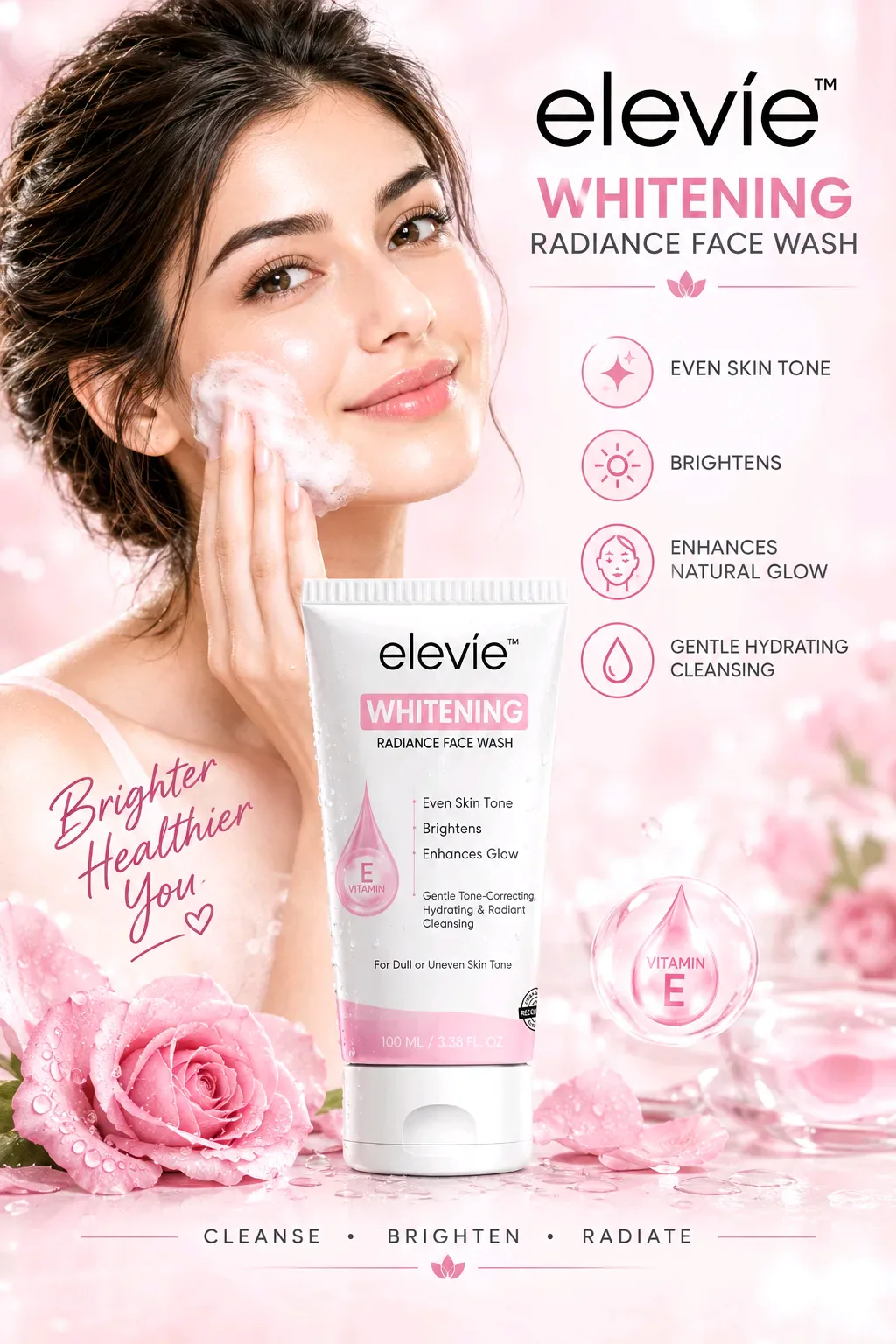 Whitening radiance face wash . even skin tone , brightens