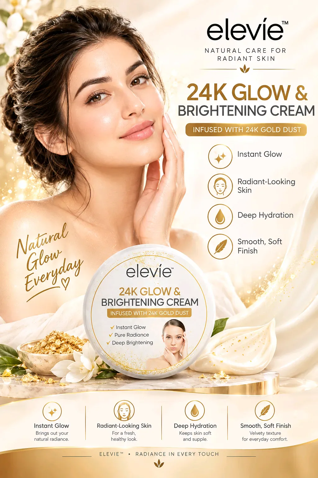 24k Glow and brightening cream , instant glow , deep hydration,  smooth soft finish